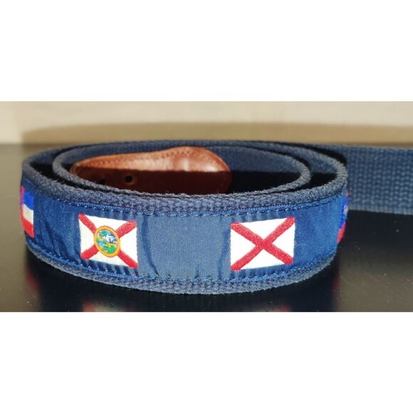 Country Club Prep Southern States Logo Belt Men Size 42 Stitched Canvas, Leather - Picture 5 of 16